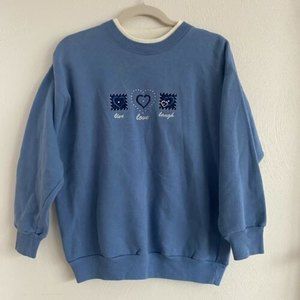 Vintage Grannycore MCCC Live Love Laugh Blue Crewneck Sweatshirt Size PM